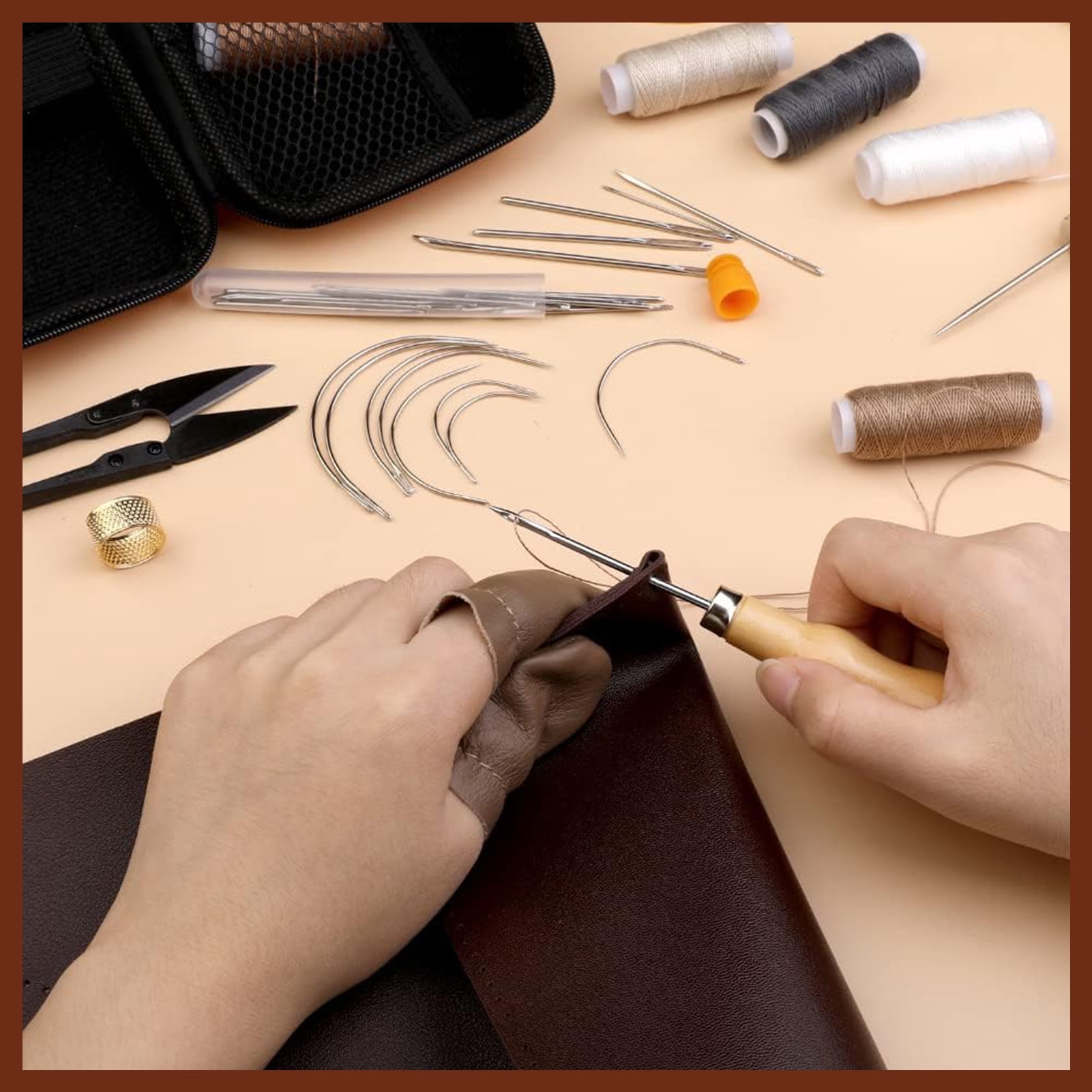 GMZW Heavy Duty Sewing Kit, 48pcs Needle and Thread Kit with Upholstery Thread Needles Sewing Awl Seam Ripper, Upholstery Repair Sewing Kit for Car Seats Carpets Shoes Backpacks DIY Crafting