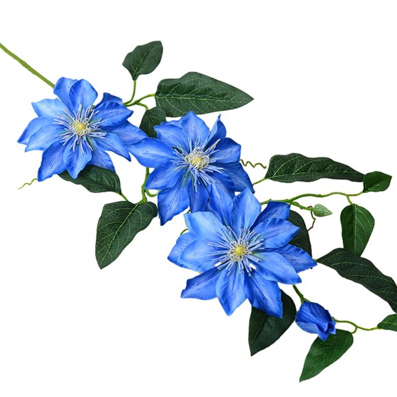 1 Bundles Artificial Clematis Flowers For Outdoors, Silk Clematis Flowers Outdoor Uv Resistant Garden Plants Faux Flowers For Home Kitchen Table Centerpieces Decor,Blue