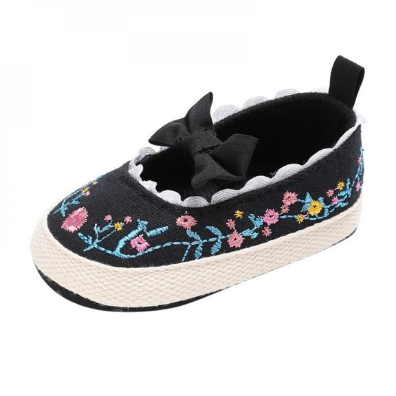KOOYET Newborn Kids Girls Shoes Princess Bow First Walkers Canvas Soft Soled Anti-Slip Footwear