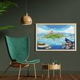 thumbnail image 2 of Island Map Wall Art with Frame, Aerial View Fantasy Pirate Cove Island with Crossbones and Captain Skull, Printed Fabric Poster for Bathroom Living Room, 35" x 23", Multicolor, by Ambesonne, 2 of 2
