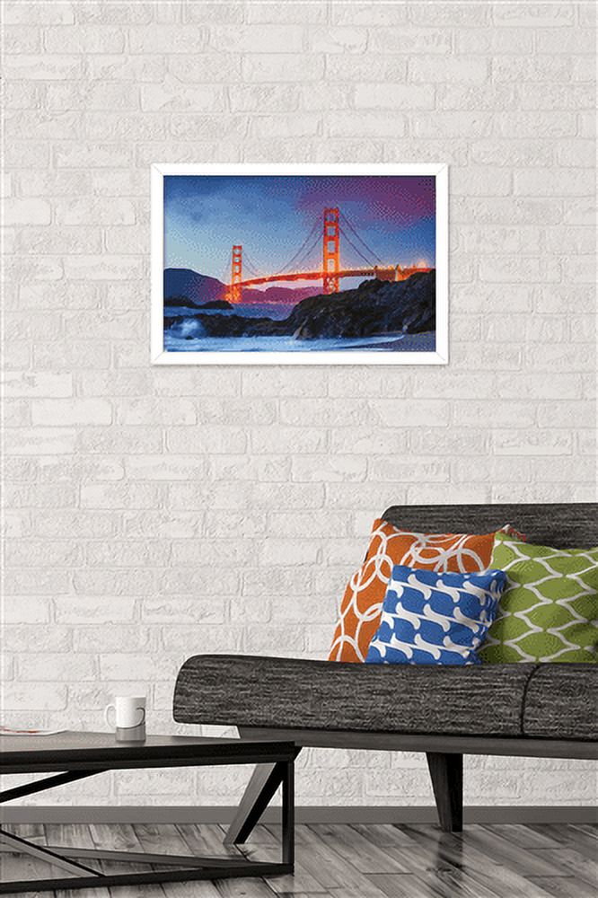 Wonders of the World - Golden Gate Bridge Wall Poster, 14.725" x 22.375", Framed