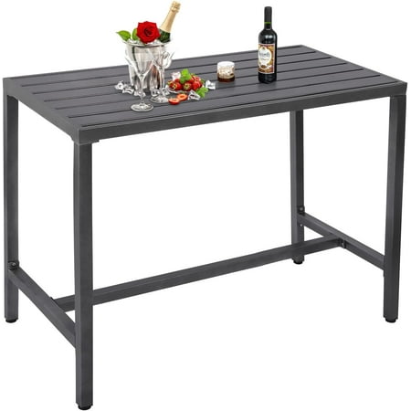 Outdoor Bar Table, Patio Counter Height Bar Table, 47" Rectangle Bar Table for Patio, Garden, Yard, Balcony, Poolside (Grey, 47'')