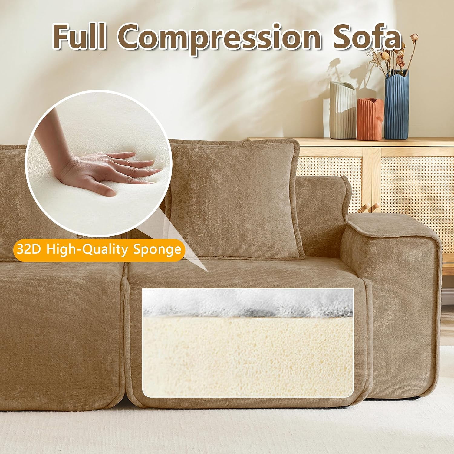 109" 3-Seat Modular U-Shaped Sectional Sofa, Brown Velvet with 2 Movable Ottomans & Throw Pillows, No Assembly Required