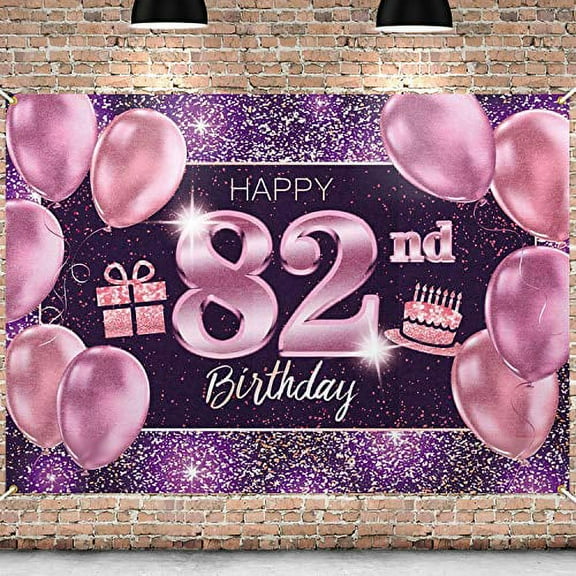 PAKBOOM Happy 82nd Birthday Banner Backdrop - 82 Birthday Party Decorations Supplies for Women - Pink Purple Gold 4 x 6ft