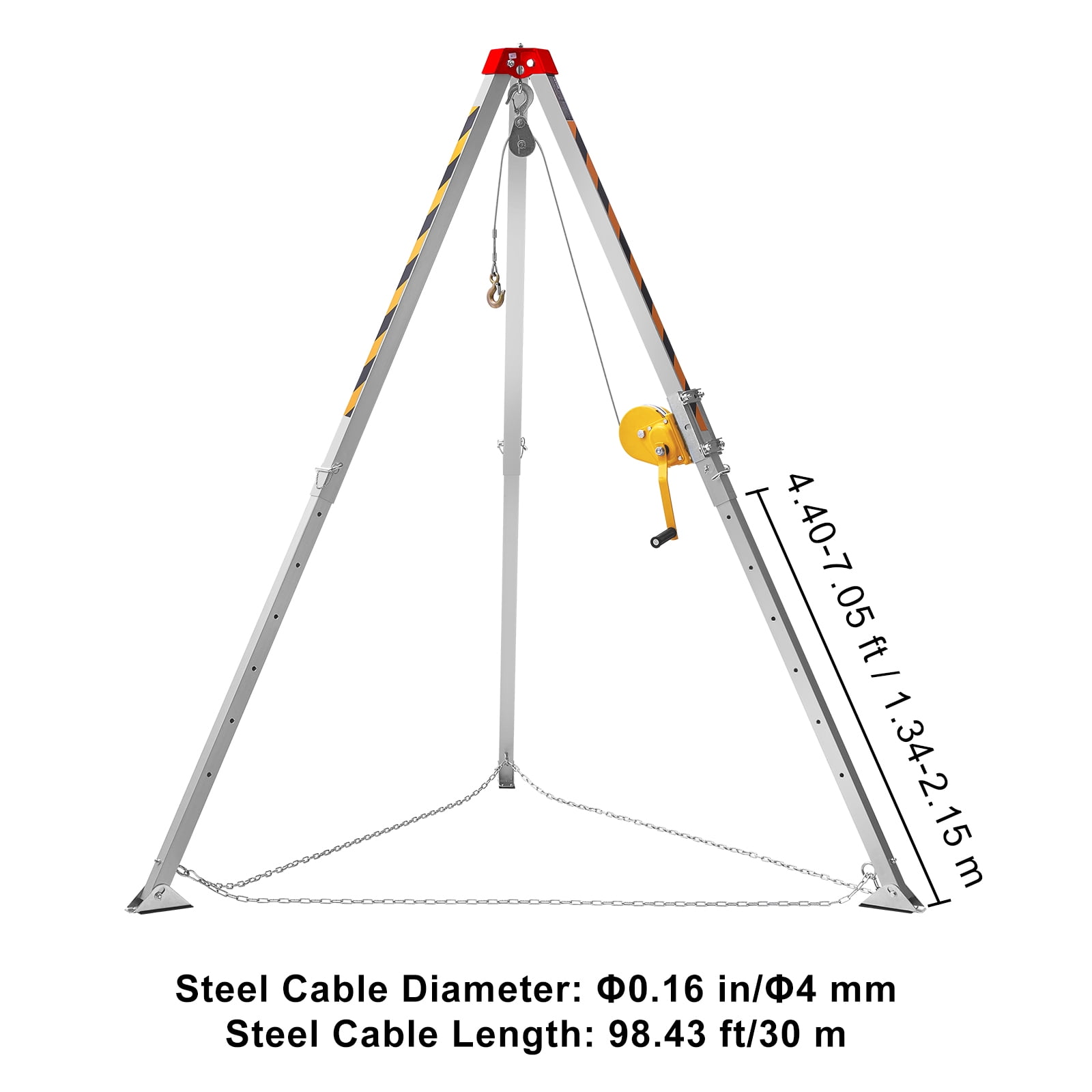 VEVOR Confined Space Tripod Kit, Confined Space Tripod 7' Legs Bracket and 98' Cable, Confined Space Rescue Tripod 32.8' Fall Protection, 1200 lbs Winch, Storage Bag