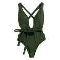 thumbnail image 5 of LUOGENLI 1-Piece Swimsuit Women Full Coverage Women One Shoulder Swimsuit Bikini Swimsuit Irregular Solid Color Monokinis Swimsuit Army Green Size XXL, 5 of 5