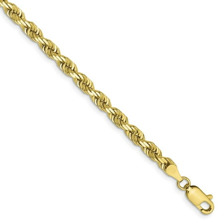 Solid 10k Yellow Gold 4mm Diamond-Cut Quadruple Rope Chain Bracelet - with Secure Lobster Lock Clasp 7