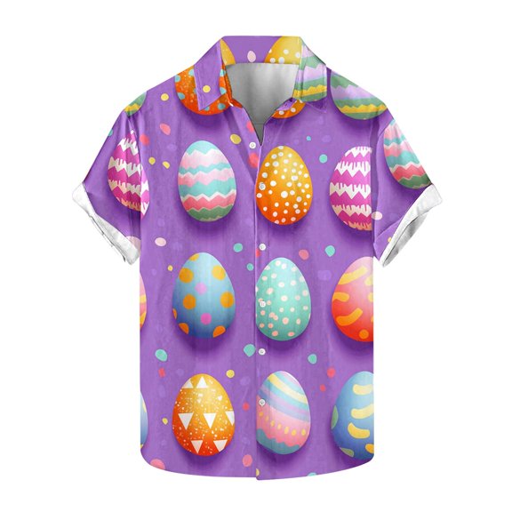 WMTBSRSW Easter Outfits for Men Short Sleeve Funny Egg Print T-Shirts Lightiweight Casual Button Down Shirts Summer Beach Hawaiian Shirt
