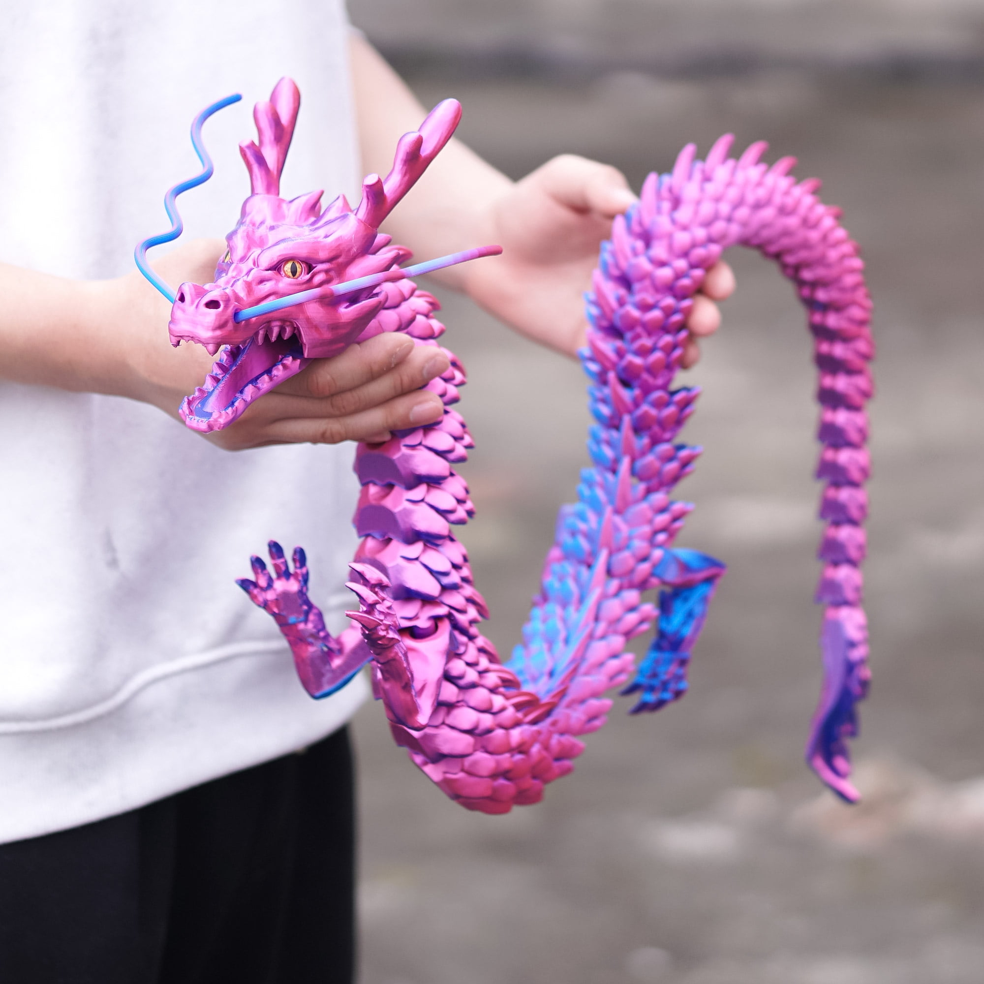 47.5inch 3D Printed dragon,Flexible Joint Animal lacertid Figurines,Realistic Eyes, Home Office Decor,Fidget Toy for Adults Teens Boy Festival Gifts