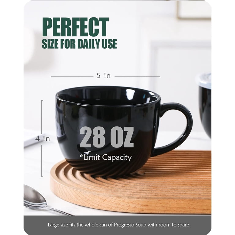 Lareina Large Soup Mugs 28 oz - Ceramic Cups With Anti-Heat Handle - Coffee  Mugs Set With Vented Plastic Highly Sealed Lid Jumbo Soup bowl Microwave &  ...