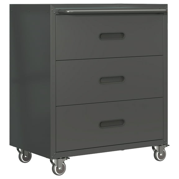 Izzovium Heavy-Duty 3-Drawer Metal Storage Cabinet with Wheels, 29.53"W x 16.54"D x 34.65"H, Black/Gray Tool Organizer for Garage, Office & Home