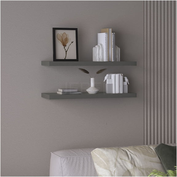 JERFIT 31.5 inch Modern Gray Floating Shelves Set of 2, Wall Mounted Storage Shelves for Living Room, Bedroom, Bathroom & Office Decor
