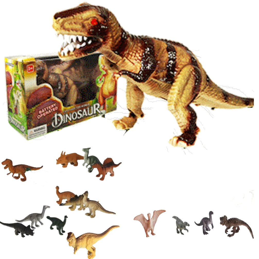 7 Piece Dinosaur Set Walking Sound and Lights Large Battery-Operated