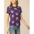 thumbnail image 2 of INSPIRE CHIC Women's Short Sleeve Contrast Cartoon Cat Pet Print Tee Ringer T-shirt Tops, 2 of 4