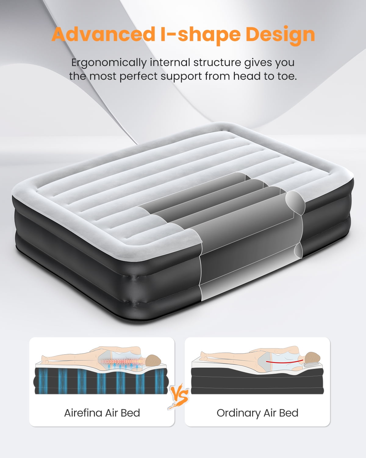 Airefina Full Size Air Mattress with Built-in Pump, Quick Self-Inflation/Deflation in 2.5 Mins, 650lb MAX