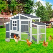 YODOLLA 81” Large Wooden Chicken Coop Outdoor Hen House Poultry Cage w/ Nesting Boxes for 10 Chickens,Gray