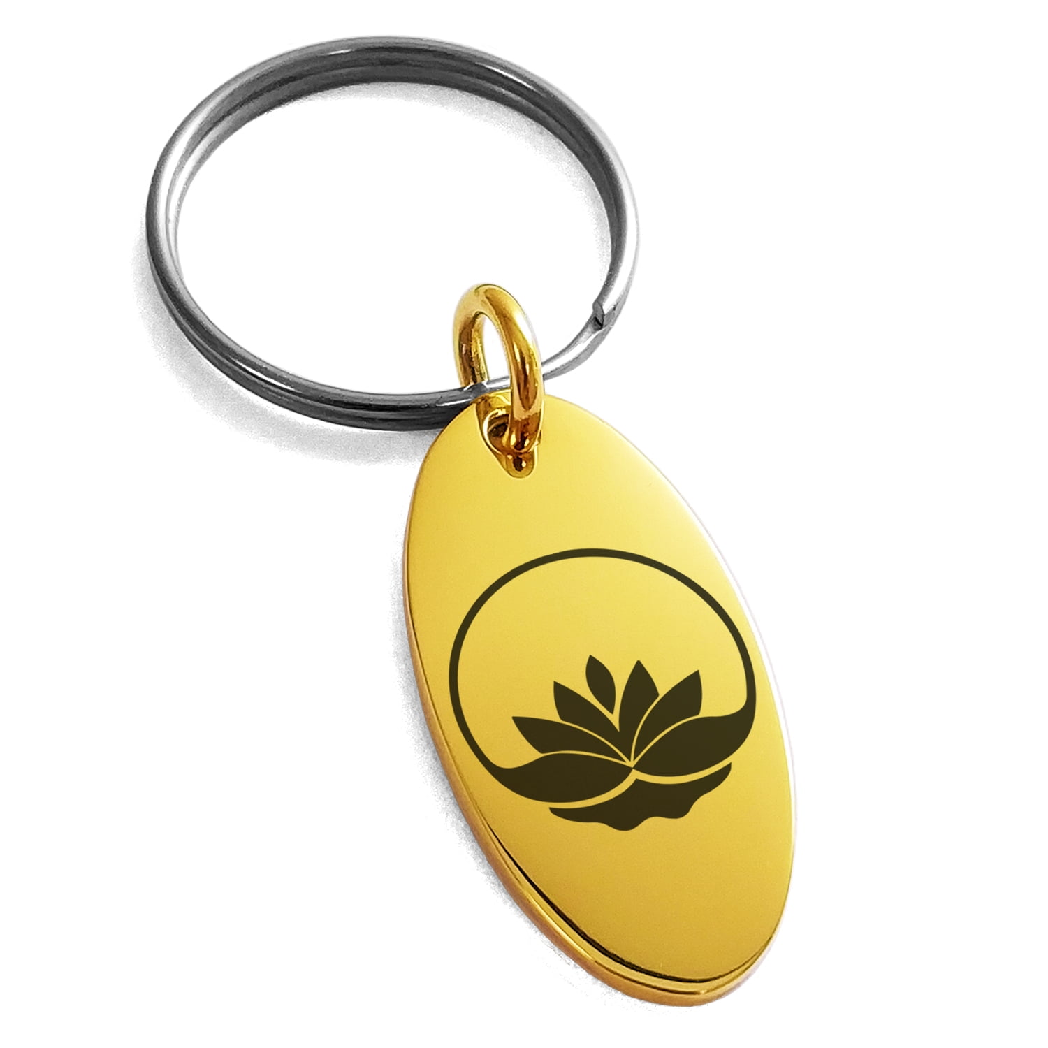 Zen Keychain Stainless Steel Lotus Zen Engraved Small Oval Charm Keychain Keyring ...