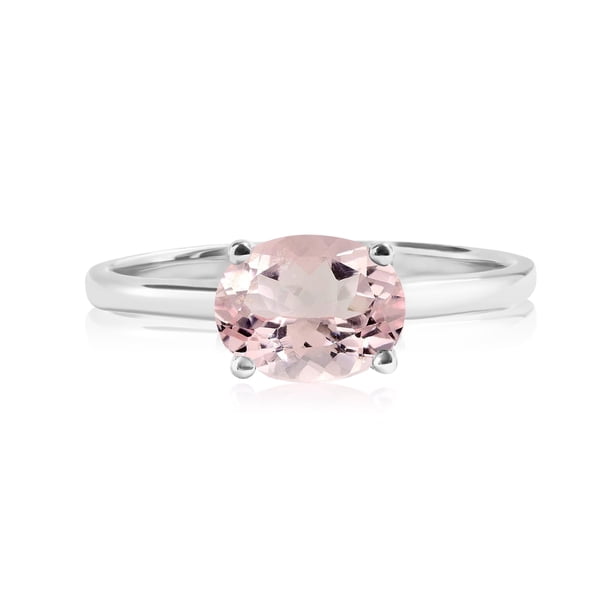 JeenMata Anillo de Compromiso Solitario de Turmalina Rosa de Corte Ovalado de 1,25 Quilates Piedra Natal de Octubre, en Oro Blanco de 18 K sobre Plata