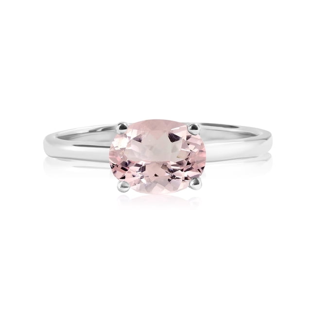 JeenMata Anillo de Compromiso Solitario de Turmalina Rosa de Corte Ovalado de 1,25 Quilates Piedra Natal de Octubre, en Oro Blanco de 18 K sobre Plata