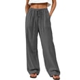 thumbnail image 2 of Nestiefly Linen Pants for Women Flowy Palazzo Pants Loose Boho High Waist Casual Wide Leg Trousers Summer Beach Vacation Clothes Dark Gray XL, 2 of 6