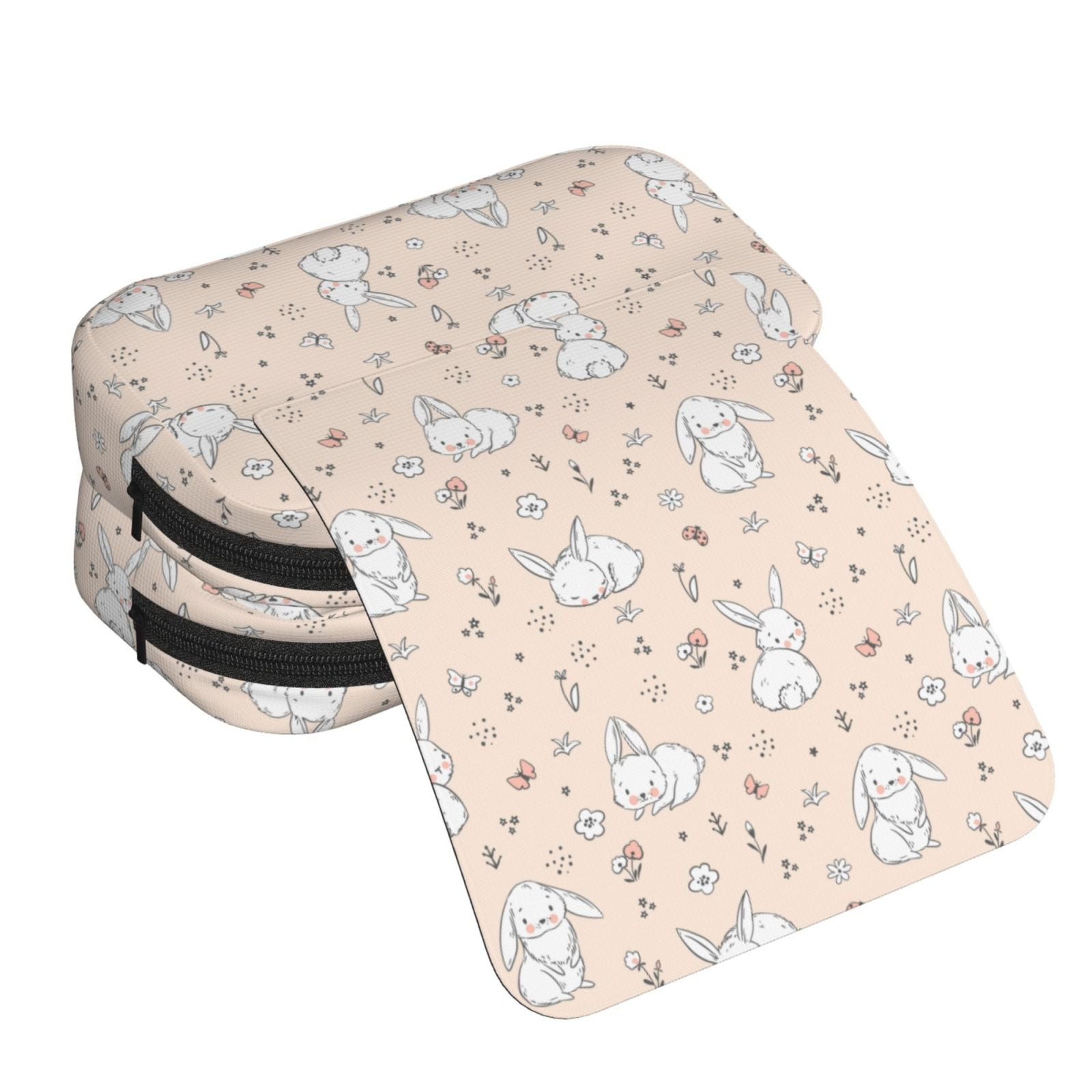 Rateoe Cute Rabbit Pattern Double Clamshell Pen Case, Storage Organizer with Two Zipper Compartments– Holds Up to 50 Pencils & Pens