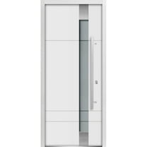 Front Exterior Prehung Frosted Glass Steel Door 36 x 80 inches Left-Hand / Deux 1713 White Enamel / Stainless Inserts Single Modern Painted