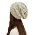 thumbnail image 4 of AWZXDE Hats For Women Solid Color Outdoor Hood Style Knitted Hat Braided Design Warm Slouchy Beanie For Winter Beige, 4 of 5