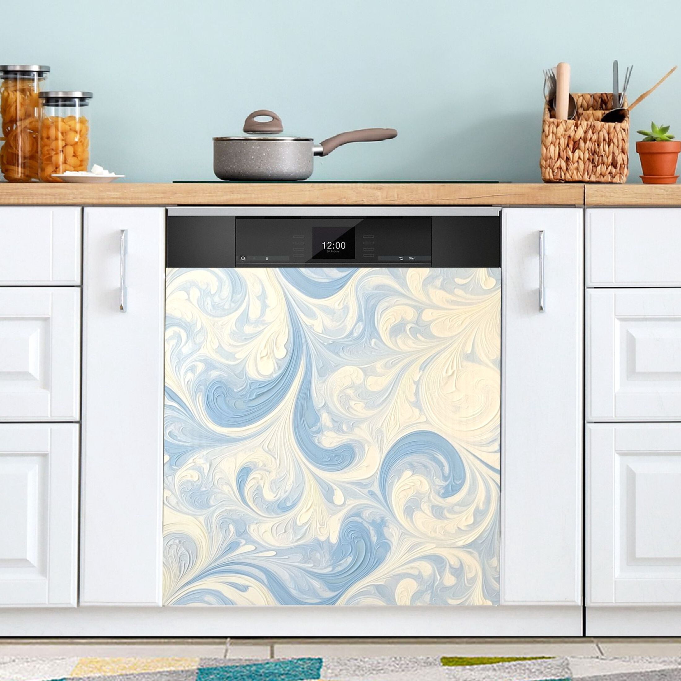 Dishwasher Magnetic Sticker 23x26 Inch Refrigerator Magnetic Sticker Washing Machine Magnetic Sticker Kitchen Panel Magnetic Sticker Home Decor Blue and White Pattern