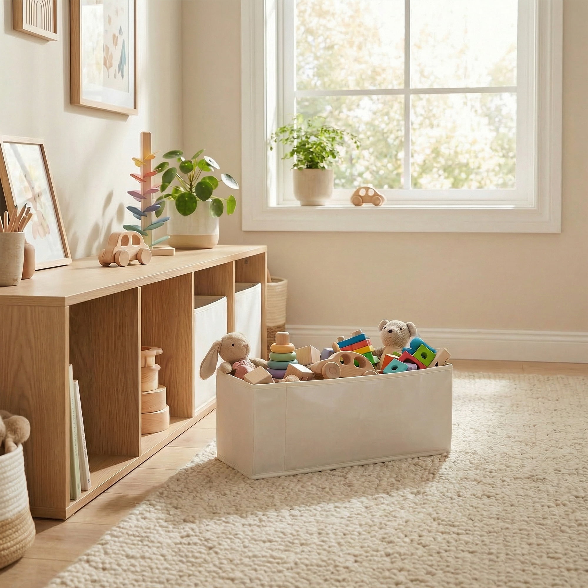 Unique Bargains 3pcs Storage Cube Fabric Storage Bin White 15.4*3.9*6.3in