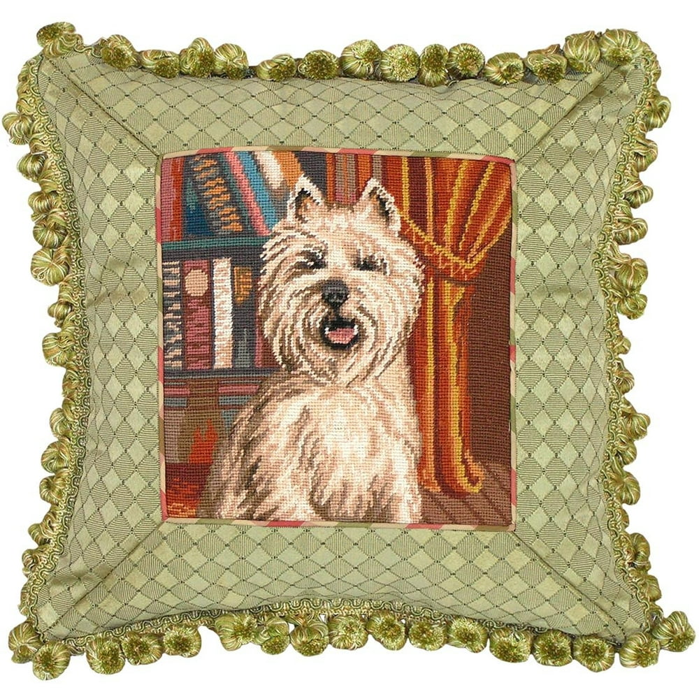 Throw Pillow Westie Dog 14x14 Wool Yarns Polyrayon Insert New Hand