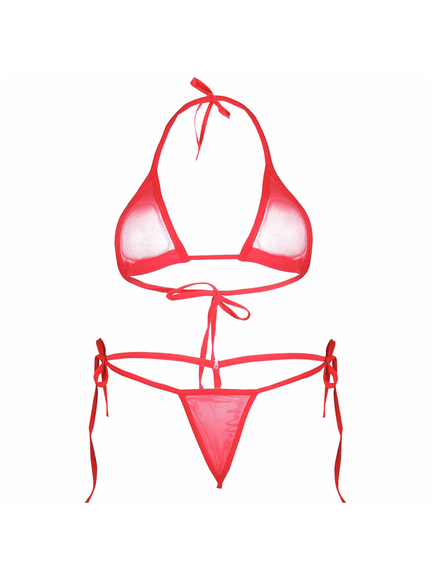 iEFiEL Womens Micro Mesh Bikini Set Tie-on Bra with G-string Lingerie ...