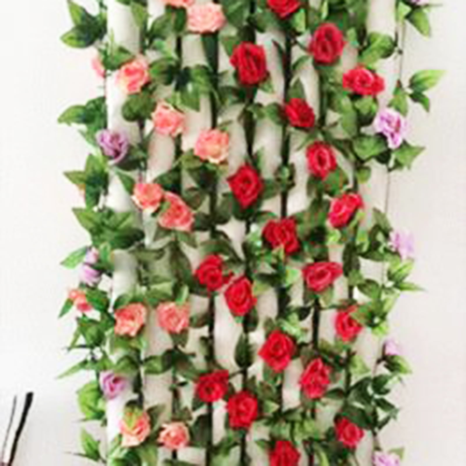 Morttic 7 Feet Fake Rose Vine Flowers Plants Artificial Flower Hanging Rose Ivy Home Hotel Office Wedding Party Garden Craft Art Decor (Red ,4pcs)