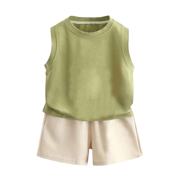 SROBPTY Boys Outfits Sets, Summer Children's Boys Sleeveless Shorts Training Sportswear Green 9 Years