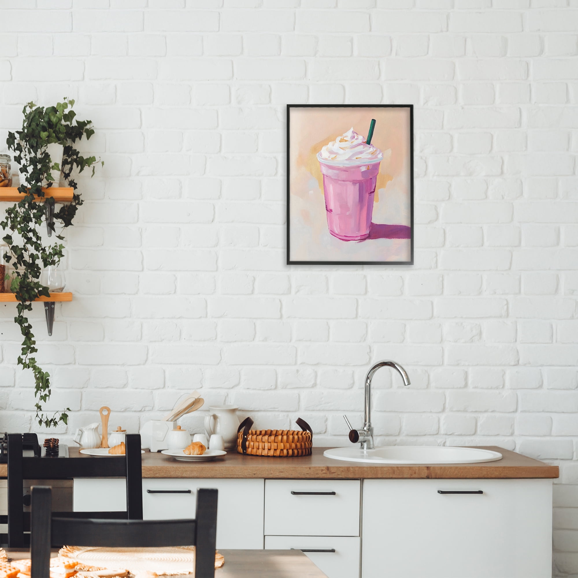 Stupell Industries Pink Strawberry Shake Black Framed Giclee Art, design by The Prints Vibe