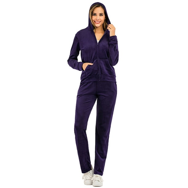 YouLoveIt Women Tracksuit Hoodies Sweatshirt + Pant Velour Tracksuit