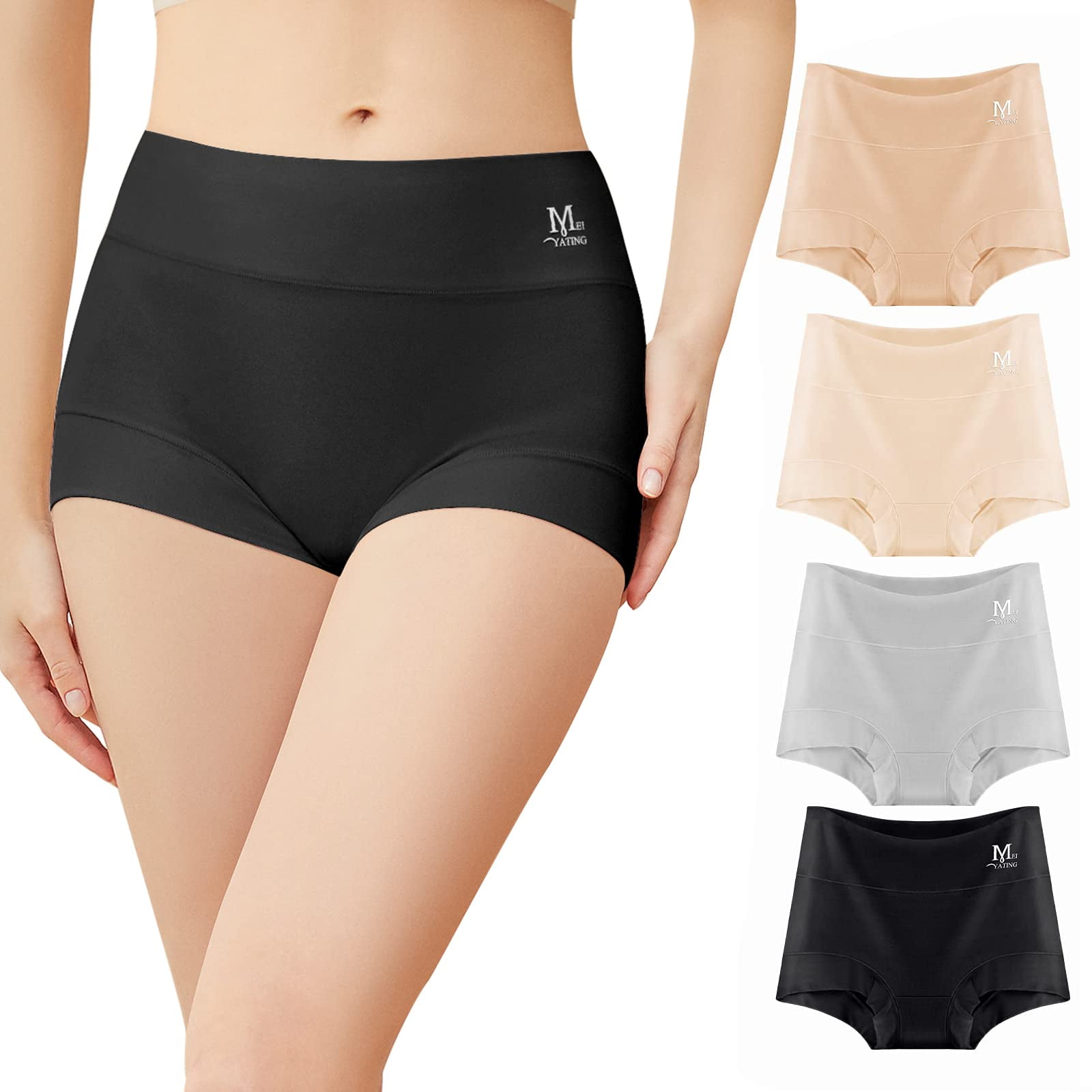 MEIYATING Boy Shorts Underwear for Women High Waisted Cotton Panties Stretch Briefs 4 Pack