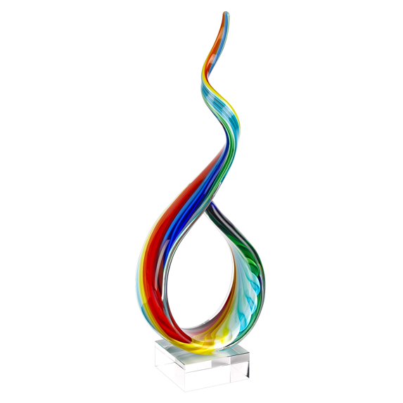 Elegant and Modern Murano Style Art Glass Colorful Centerpiece for Home Decor - Rainbow Ribbon, 18 Inches