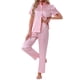 thumbnail image 1 of INSPIRAR CHIC Conjunto de Pijama de Satén para Mujeres, Camisa de Botones de Manga Corta con Solapa y Pantalones, Conjuntos de Ropa de Casa de 2 Piezas, Rosa, 1 of 6