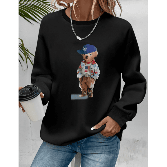 Iconic Polo Style Bear Classic Preppy Cartoon Graphic Print Fan Sweatshirt V90508, for Men & Women, up to Size 5XL
