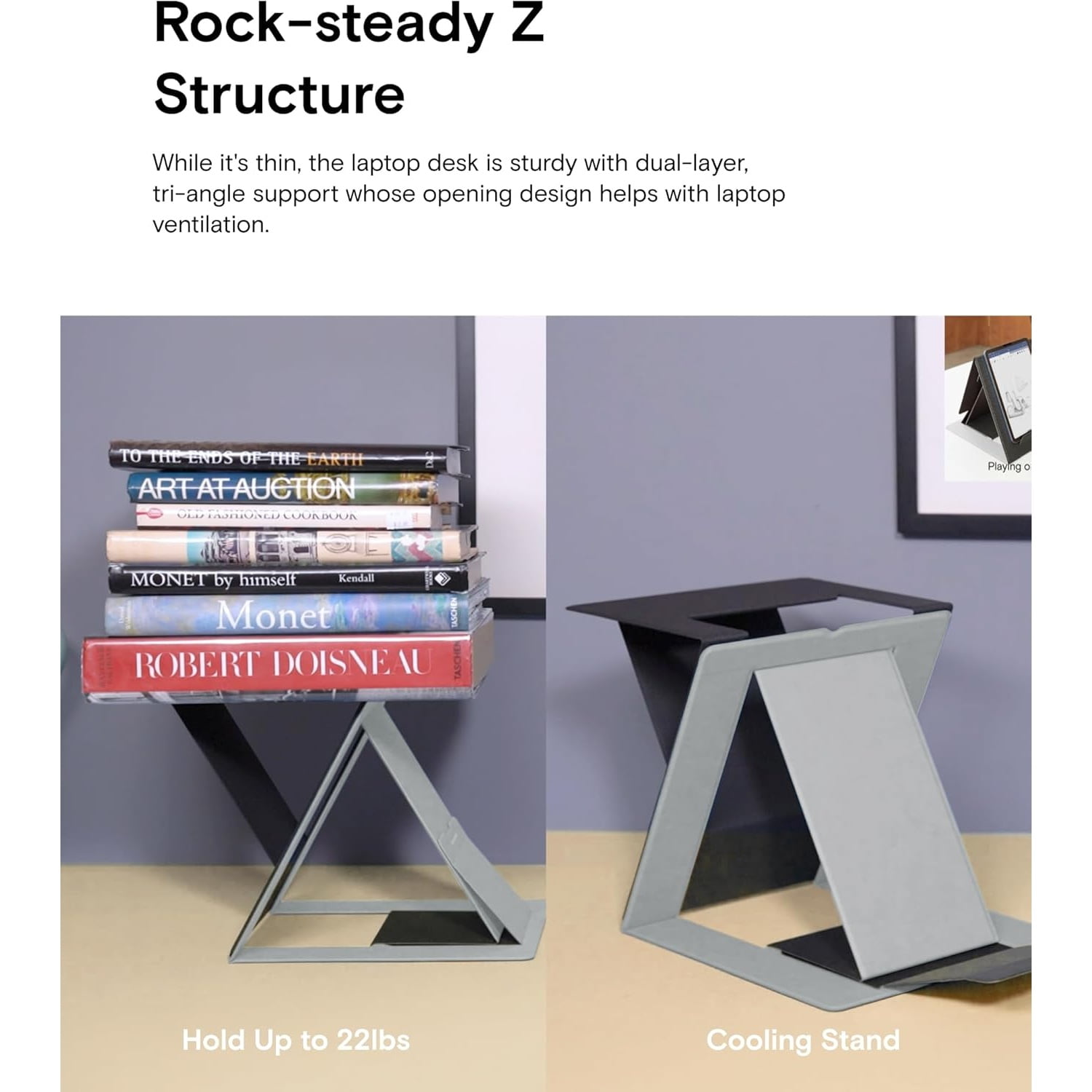 Folding Laptop Stand Lap Desk, Portable & Mini Computer Stand Laptop Desk for Travel and Home Office, Ergonomic Design with Adjustable Viewing Angles, Lightweight Computer Cooling Riser, Black