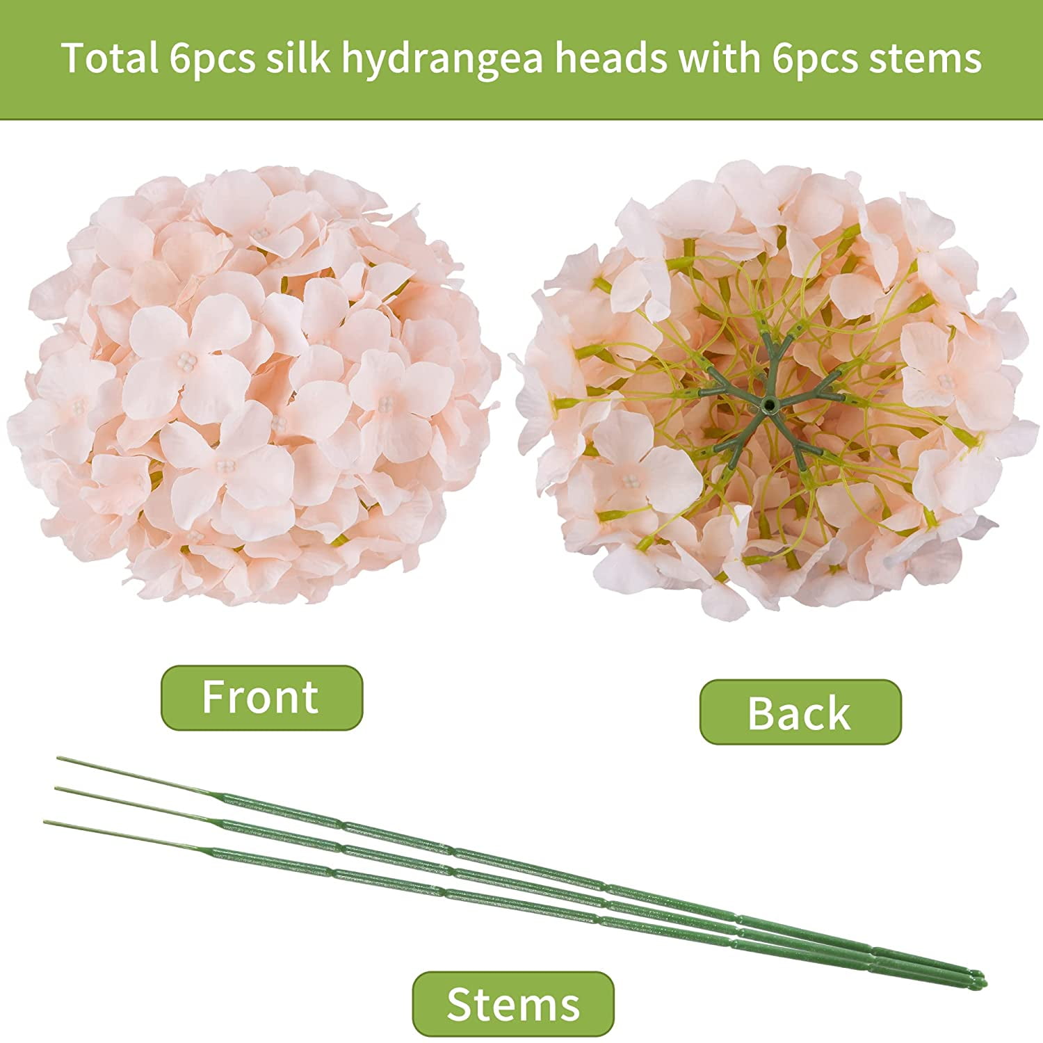 Silk Hydrangea Artificial Flowers Heads with Stems for Wedding Home Decor Pack of 6 (Purple)