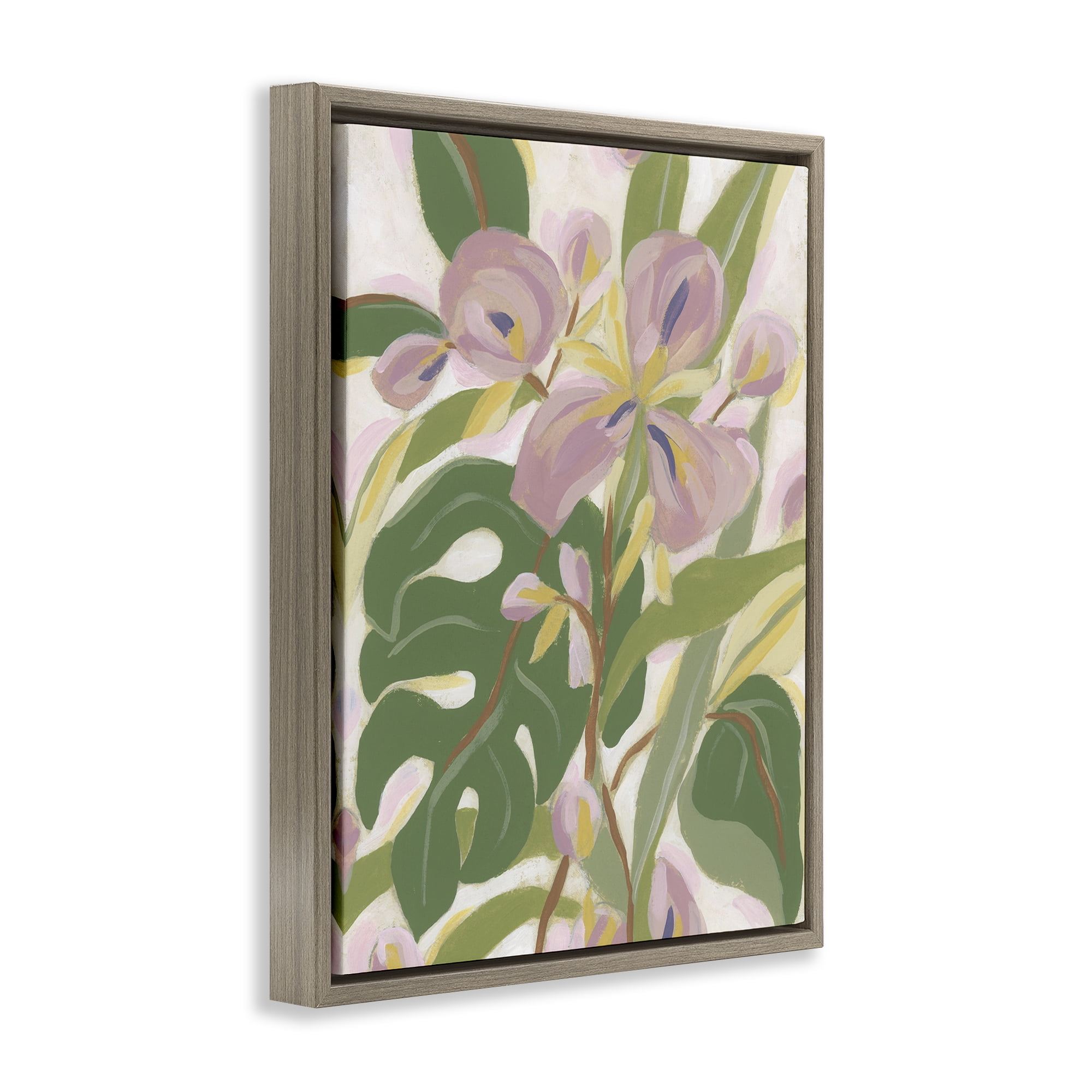 Stupell Industries Monstera & Pink Flower Plants & Flowers Painting Brown Floater Framed Canvas Art Print Wall Art, 25 x 31