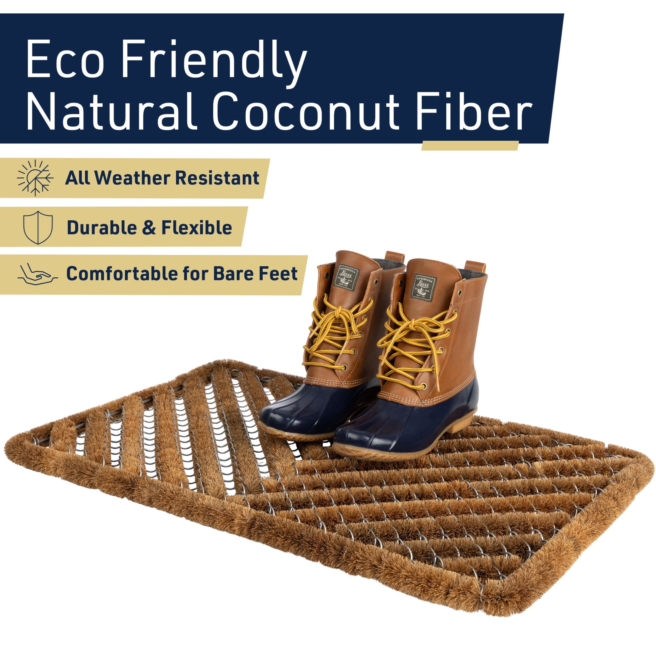 Kings County Tools 29x19” Natural Coir Doormat with Stainless Steel Mesh - Outdoor Welcome Mat