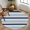 thumbnail image 2 of Round Rug 7Ft Washable Non-Slip, Navy Blue Gray Striped Circle Area Rugs for Living Room Bedroom, Farmhouse Stripes Modern Abstract Art Indoor Floor Mats Carpet Runner for Home Decor Aesthetic, 2 of 8
