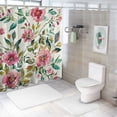 thumbnail image 7 of Creowell  Floral Shower Curtain, Shabby Form Flowers Roses Petals Dots Leaves Buds Spring Season Theme Image, Cloth Fabric Bathroom Decor Set with Hooks, Magenta White, 7 of 7