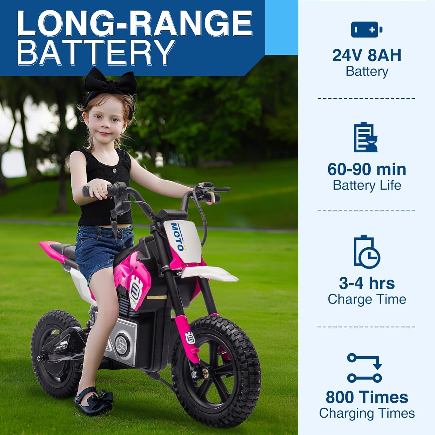 Ambifirner 24V  Ride On Electric Off-Road Motorcycle,200W Motor 9.32MPH Speed Dirt Bike Motocross, Soft Seat