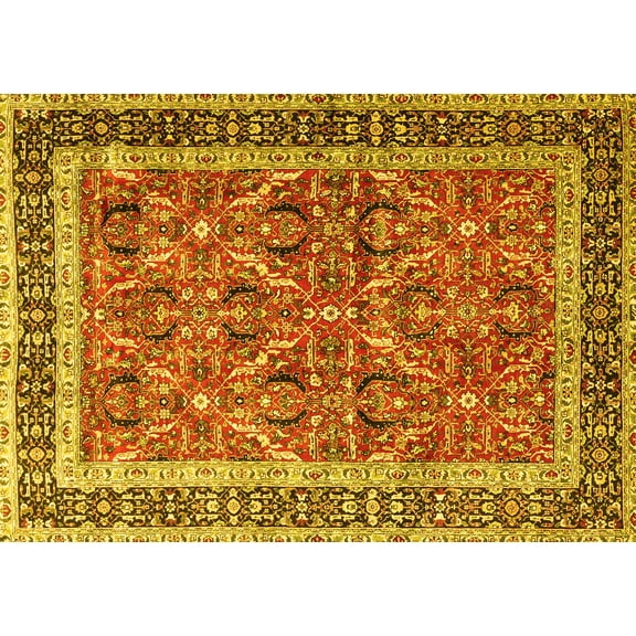 Ahgly Company Machine Washable Indoor Rectangle Persian Yellow Traditional Area Rugs, 5' x 7'