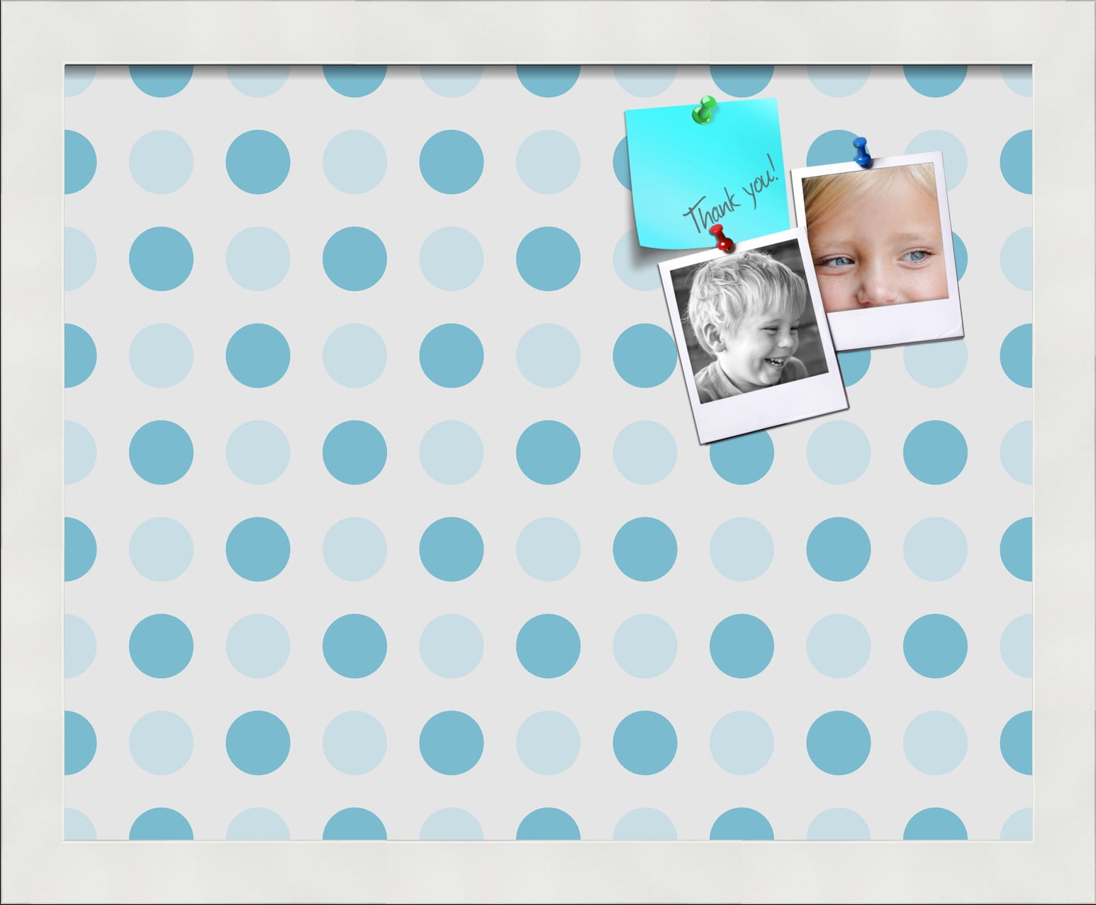 PinPix 15x12 Custom Cork Bulletin Board Light Blue Polka Dot Poster