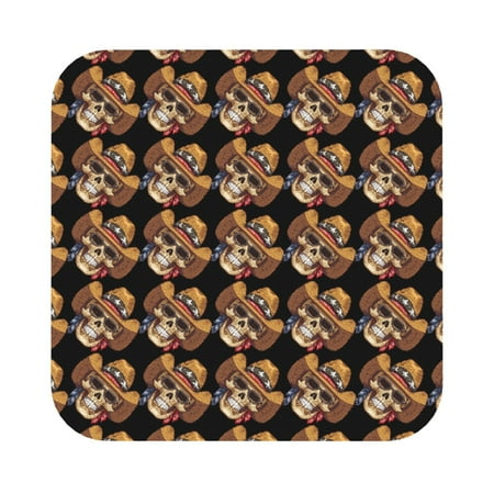 

Pofeuu Wild West Cowboy Skull Print Leather Coasters Set of 6 Round Cups Mugs Mat Pad for Home Kitchen Heat Resistant Drink Coasters Square