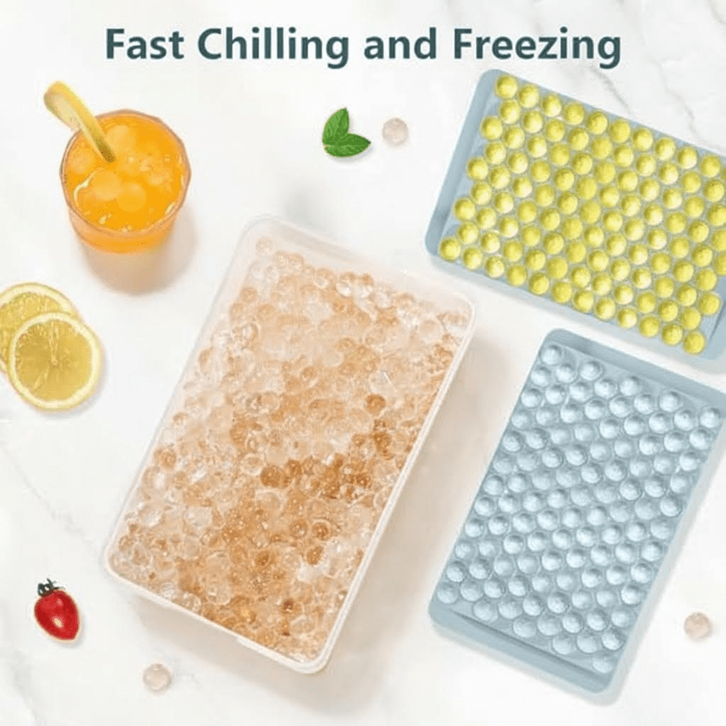 Stackable Mini Ice Cube Trays with Lid & Bin - 0.55 Inch Tiny Pebble Ice for Fast Cooling in Drinks, Easy Twist Release, Perfect for Iced Coffee and Cocktails (2-Pack, Blue)
